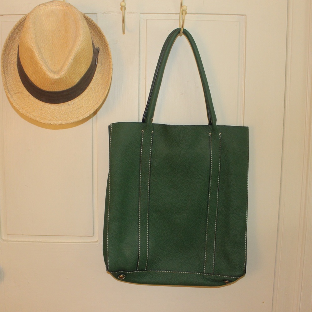 JCrew green leather tote bag